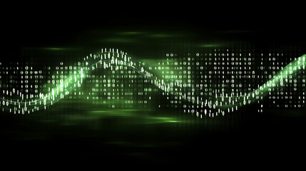 Leinwandbilder - Abstract digital waves with binary code on a dark green background, symbolizing data flow
