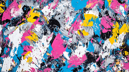Leinwandbilder - Abstract expressionist art with pink, blue, yellow, white and gray brushstrokes creating a dynamic and colorful composition