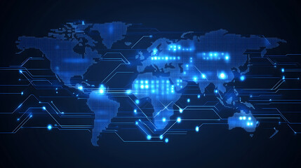 Aufkleber - Dynamic digital world map emphasize america continent for ai powered global network connectivity big data transfer cyber technology network information exchange and telecommunication