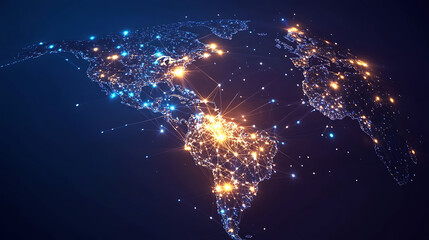 Leinwandbilder - Dynamic digital world map emphasize america continent for ai powered global network connectivity big data transfer cyber technology network information exchange and telecommunication