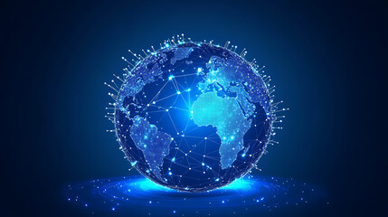 Aufkleber - Abstract global network concept with planet earth and connecting lines and dots, a technology background for the internet of things or business exchange