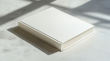 Aufkleber - Blank white book lying on a light grey table in natural daylight