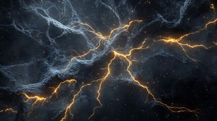 Poster - Electric thunder lightning bolts branching out in multiple directions against dark background dynamic natural electrical storm