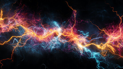 Aufkleber - Electric thunder lightning bolts branching out in multiple directions against dark background dynamic natural electrical storm