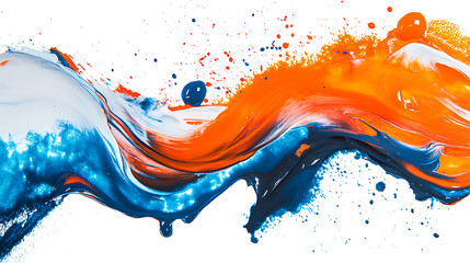 Wall Mural - Abstract paint splash, orange and blue acrylic paint, dynamic and natural brush strokes, grunge style, isolated on white background