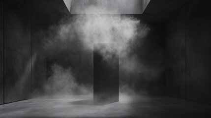 Poster - Empty dark abstract cement wall and studio room with smoke float up interior texture for display products wall background