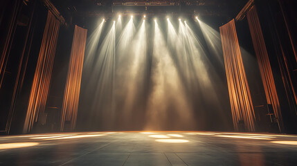 Poster - Empty large stage with dramatic lighting effect, epic shining down in center