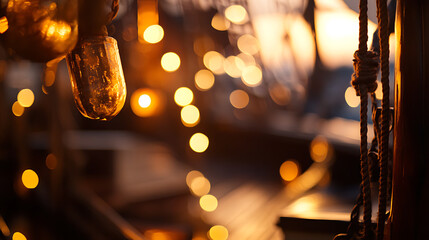 Aufkleber - Blurred bokeh light interior of empty hold of a pirate ship