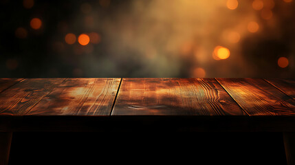 Aufkleber - Empty rustic wood table and blurred soft light table in restaurant with bokeh background, product display template, business presentation