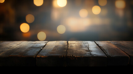 Aufkleber - Empty rustic wood table and blurred soft light table in restaurant with bokeh background, product display template, business presentation