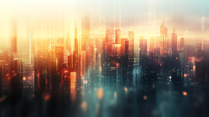 Poster - Blurred cityscape background with a bokeh effect a blurry urban landscape with skyscrapers and buildings