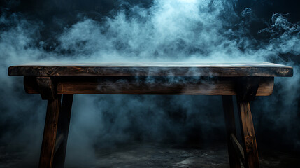 Fototapete - Empty wooden table with smoke and dark background, textured wood table