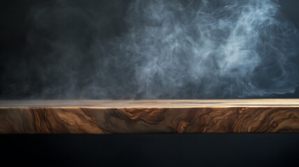 Fototapete - Empty wooden table with smoke and dark background, textured wood table