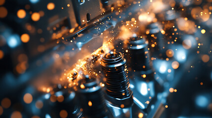 Poster - Engine spark concept, spark plugs ignite in a car engine, internal combustion car engine