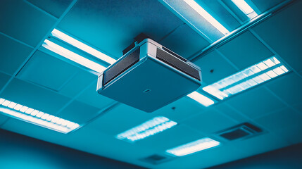 Fototapete - Excellent 4k projector mounted in the conference room ceiling with ample copy space, projector during a lecture or business conference, for training centers and offices