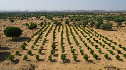 Wall Mural - Pristine aerial view of a vast, lush african forest, symbolizing the ecological efforts of the great green wall initiative combating desertification and climate change