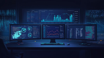 Leinwandbilder - An automated data management system that connects kpis and indicators to the database for reporting, a computerized business analysis system that uses intelligent ai robots to analyze data