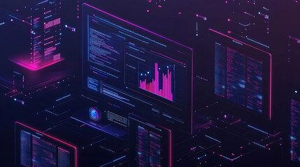 Leinwandbilder - An automated data management system that connects kpis and indicators to the database for reporting, a computerized business analysis system that uses intelligent ai robots to analyze data