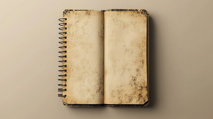 Wall Mural - An empty spiral notebook with blank beige pages on a light gradient background, ideal for design mockups