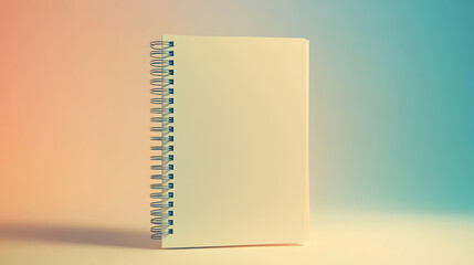 Poster - An empty spiral notebook with blank beige pages on a light gradient background, ideal for design mockups