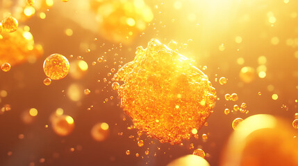 Wall Mural - close-up image capturing vibrant orange and yellow effervescent bubbles for an abstract visual effec