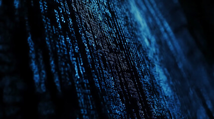 Close-up of blue-tinted computer code on a screen, implying cybersecurity or programming concept, with a dark background