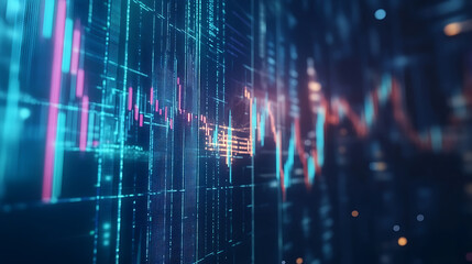 Aufkleber - Arrows pointing up and down on blue background with stock market graph
