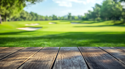 Poster - Close up of empty wooden table with blurred pharmacy shop background