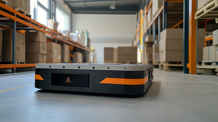 Leinwandbilder - Autonomous mobile robot efficiently transports boxes in a modern warehouse, showcasing technology integration in logistics
