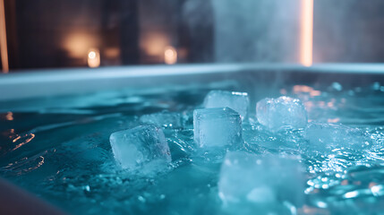 Poster - Close up of ice cubes in a cold ice bath plunge pool