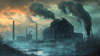 Aufkleber - Background image about climate, global warming, smoke coming out of factory building, climate change is real