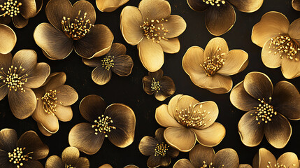 Poster - Background with gold flower pattern, cherry blossom pattern modern