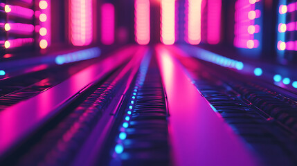 Leinwandbilder - Closeup of server racks with cables in a data center, showcasing the complexity of connections, vibrant lights, and high-tech infrastructure