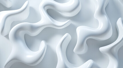 Poster - 3d abstract pattern of smooth flowing white shapes with soft shadows on light grey background