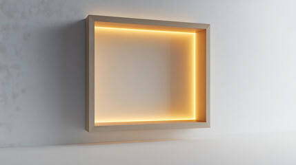Aufkleber - 3d mockup of an empty niche or shelf with an led light on a white wall, display case made of plastic or wooden for retail or gallery use, furniture for interior design