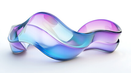 Poster - 3d render of colorful glass ribbon in white background, soft blue and purple gradient, pastel color palette, sleek modern design, minimalist style, elegant curves, abstract shapes, futuristic elements