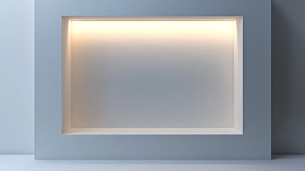 Aufkleber - 3d mockup of an empty niche or shelf with an led light on a white wall, display case made of plastic or wooden for retail or gallery use, furniture for interior design