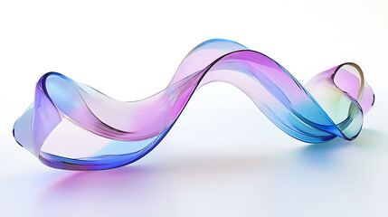 Poster - 3d render of colorful glass ribbon in white background, soft blue and purple gradient, pastel color palette, sleek modern design, minimalist style, elegant curves, abstract shapes, futuristic elements