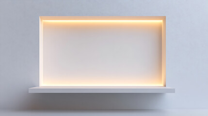Poster - 3d mockup of an empty niche or shelf with an led light on a white wall, display case made of plastic or wooden for retail or gallery use, furniture for interior design