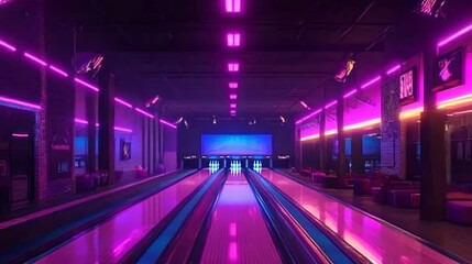 Poster - A bowling alley with lights