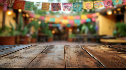 Aufkleber - A close up of a rustic empty wooden table with blurred barbershop background