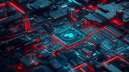Fototapete - A complex digital maze representing the challenges and obstacles in the digital world, symbolizing cybersecurity, data protection, and online navigation