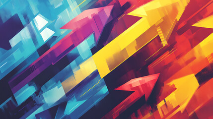 Poster - A dynamic and colorful illustration of multiple arrows pointing in various directions, symbolizing strategic choices, decision-making processes, and diverse options in a conceptual and stylized manner