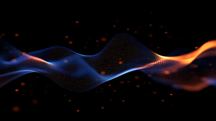 Aufkleber - A dynamic wave of blue and orange particles, digital bokeh style, on a dark background, concept of flow or energy
