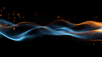 Leinwandbilder - A dynamic wave of blue and orange particles, digital bokeh style, on a dark background, concept of flow or energy