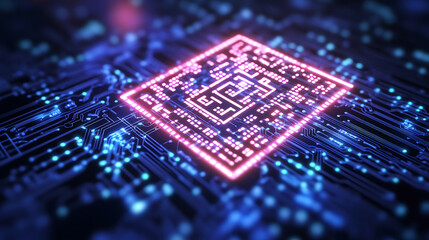 Aufkleber - A dynamic digital representation of qr codes with glowing data streams on a circuit board, illustrating high-tech information transfer