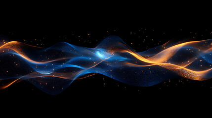 Aufkleber - A dynamic wave of blue and orange particles, digital bokeh style, on a dark background, concept of flow or energy