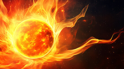 Leinwandbilder - A fiery circle with dynamic flames against a dark background, conveying energy and heat