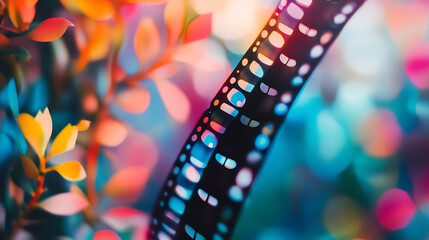 Poster - A film strip with a colorful background and blurred edges thereâ€™s some film strips with white space in it