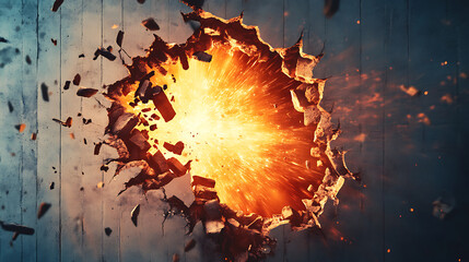 Leinwandbilder - A hole bursting through the design of a wall backdrop that explodes
